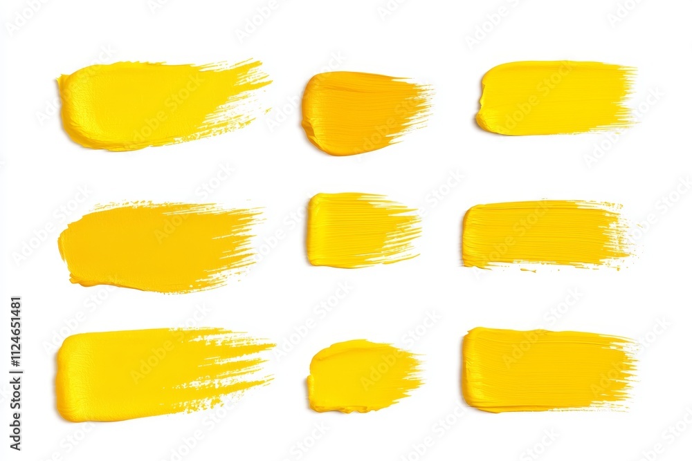A set of yellow paintbrush strokes on a white background A set of yellow paintbrush strokes on a white background