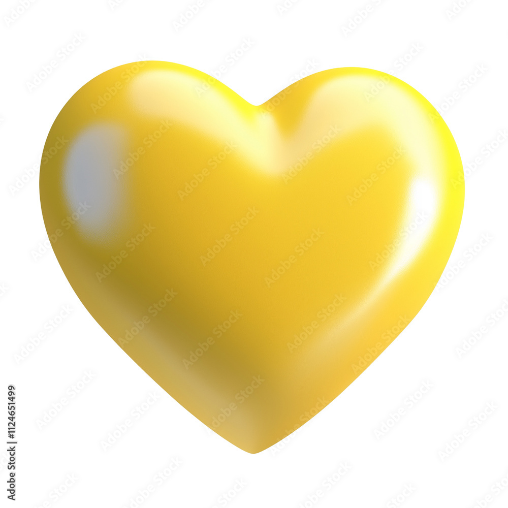 Smooth 3D yellow heart isolated on white background, Premium heart vector, PNG Smooth 3D yellow heart isolated on white background, Premium heart vector, PNG