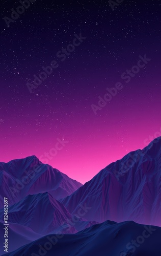 Purple Mountains Under a Starry Pink Night Sky