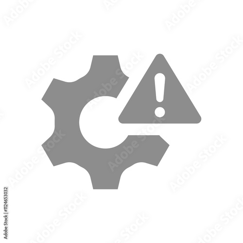 Gear and exclamation point, system failure. Error message, problem and issue vector icon.