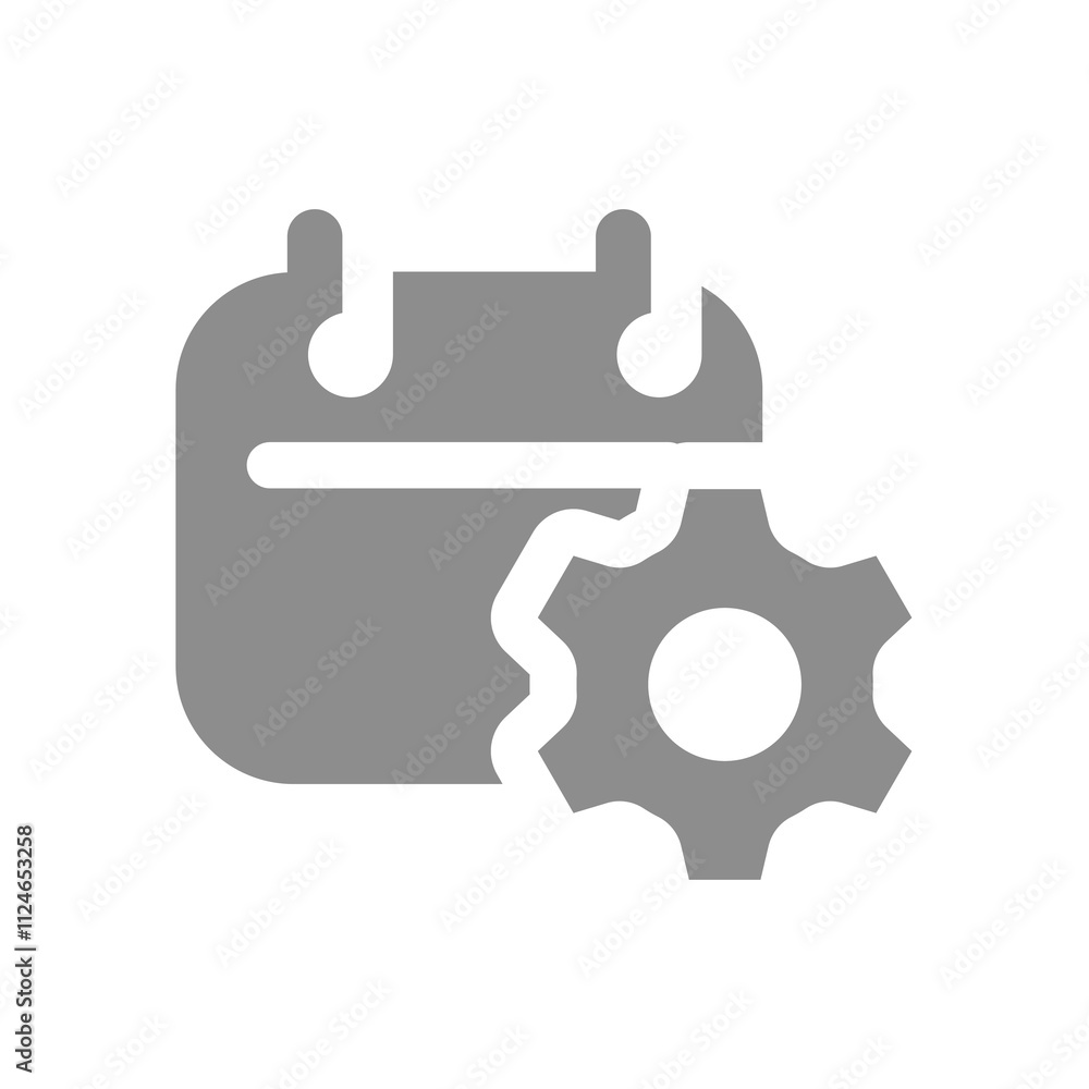 Calendar page and gear vector icon. Agenda, plan and schedule symbol. Calendar page and gear vector icon. Agenda, plan and schedule symbol.