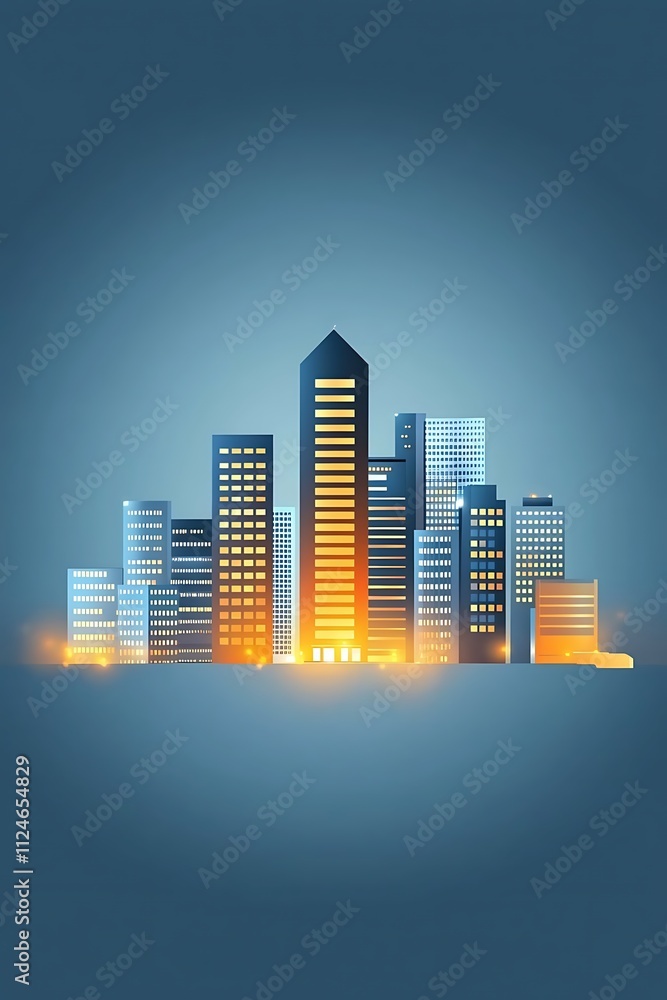 Fototapeta premium A city skyline with tall buildings and a bright orange light shining on them