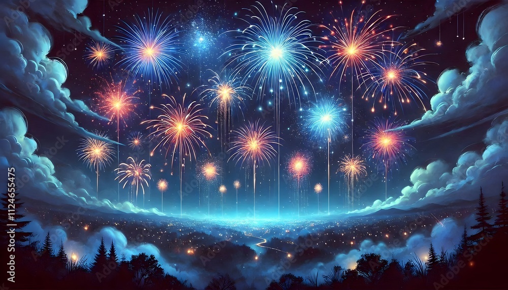 Fototapeta premium New Year Fireworks Illuminate Iconic Skylines Around the World