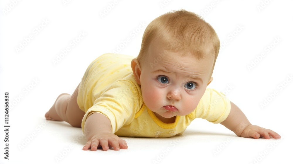 Baby Crawling on Floor with Tear on Cheek Baby Crawling on Floor with Tear on Cheek