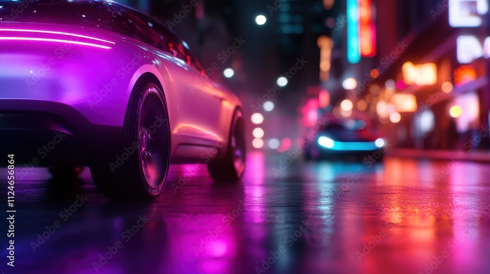 A stylish car with a futuristic design is parked in the middle of a neon-lit urban cityscape at night, capturing the feeling of modernity and innovation. A stylish car with a futuristic design is parked in the middle of a neon-lit urban cityscape at night, capturing the feeling of modernity and innovation.