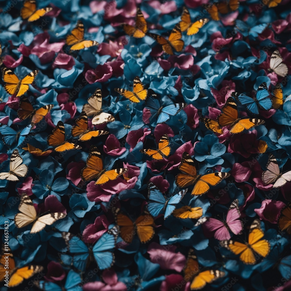 Flower petals transforming into butterflies as they float away. Flower petals transforming into butterflies as they float away.