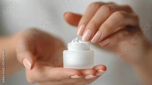 Organic Cream for Healthy Nails and Skin Care, Female Hands Applying the Cream for Nourishment and Rejuvenation. Generative AI photo