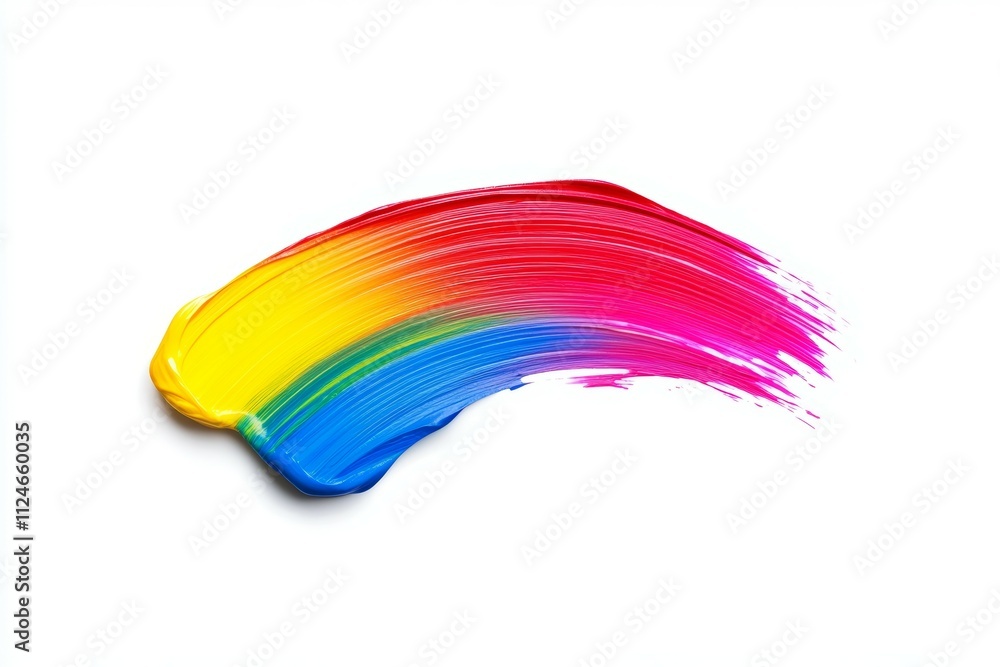 A brush stroke of paint with yellow, red, and blue colors A brush stroke of paint with yellow, red, and blue colors