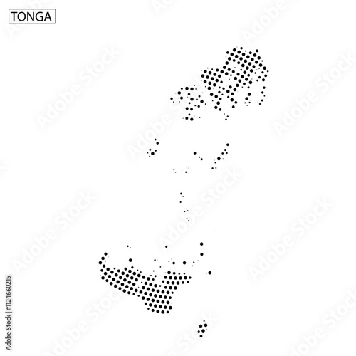 Map outline of Tonga composed of dot patterns showcases island geography