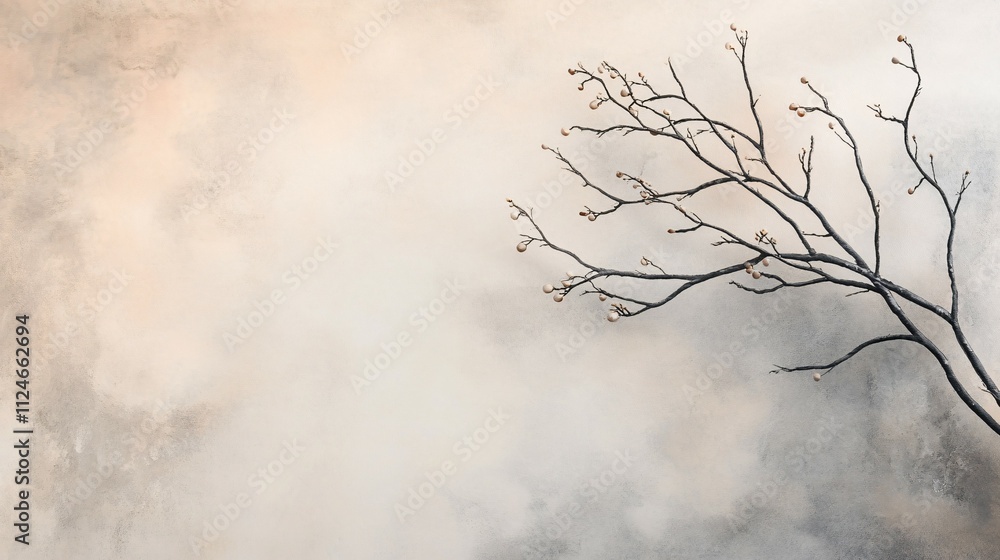Bare Branch Against Textured Beige Background Bare Branch Against Textured Beige Background