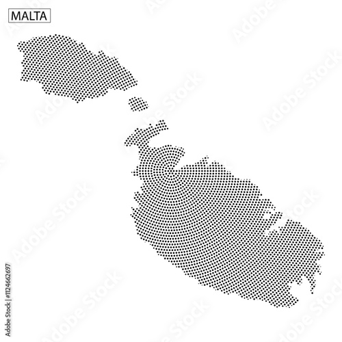 Map outline of Malta with unique dotted texture showcased in black and white color scheme
