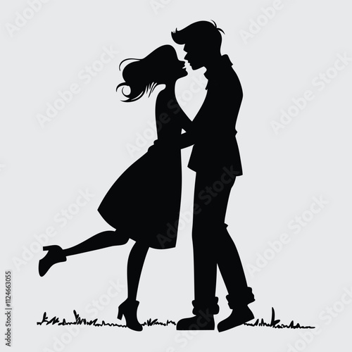  cute-couple-in-love-hugging-with-many-hearts silhouette vector art and illustration