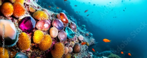 Barnacles shaped like gemstones, encrusting an underwater shipwreck photo