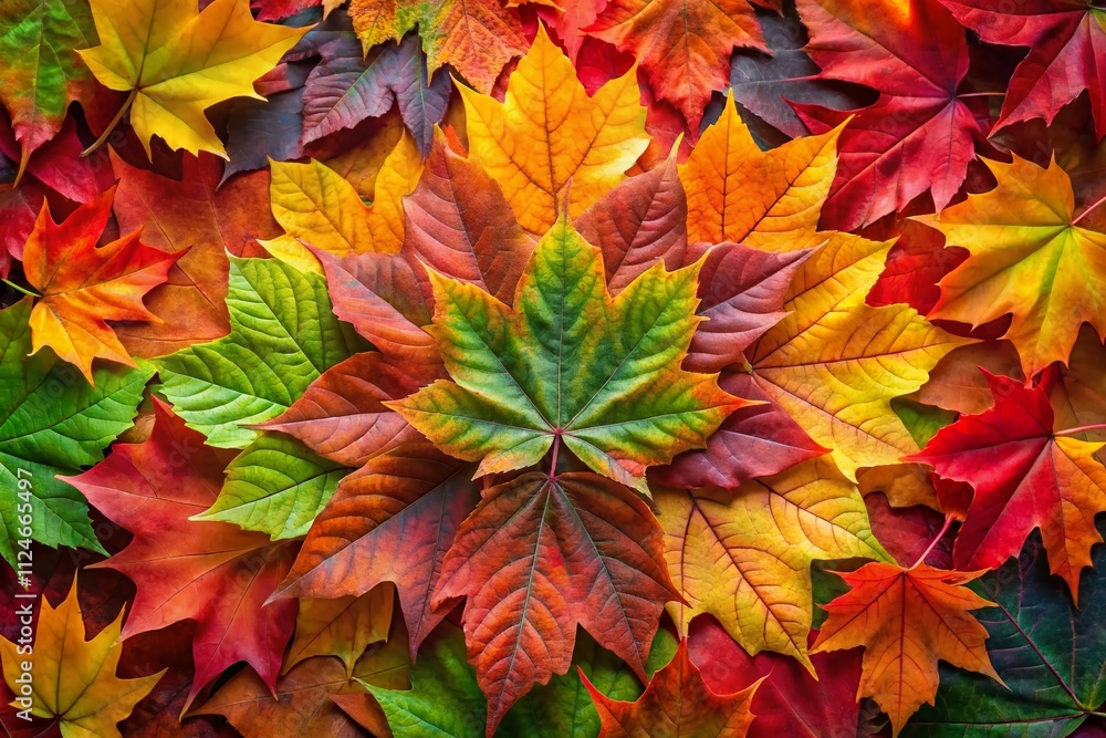 Aerial View of Colorful Autumn Leaves in Circular Arrangement with Vibrant Shades of Orange, Red, and Green Against a Soft Focus Background for Nature Lovers Aerial View of Colorful Autumn Leaves in Circular Arrangement with Vibrant Shades of Orange, Red, and Green Against a Soft Focus Background for Nature Lovers