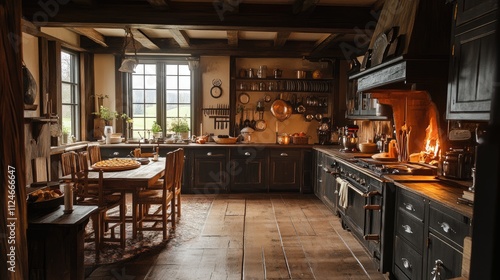 A rustic farmhouse kitchen filled with the scent of apple pie and the sound of crackling fire.