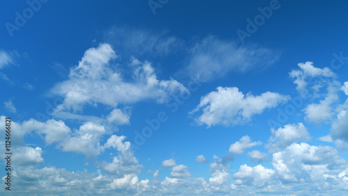 Fototapeta Naklejka Na Ścianę i Meble -  Soft white clouds. Clouds form against a dark blue sky. Blue sky white clouds. Time lapse.