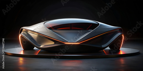 Futuristic concept car design featuring sleek lines and innovative lighting against a modern black background photo