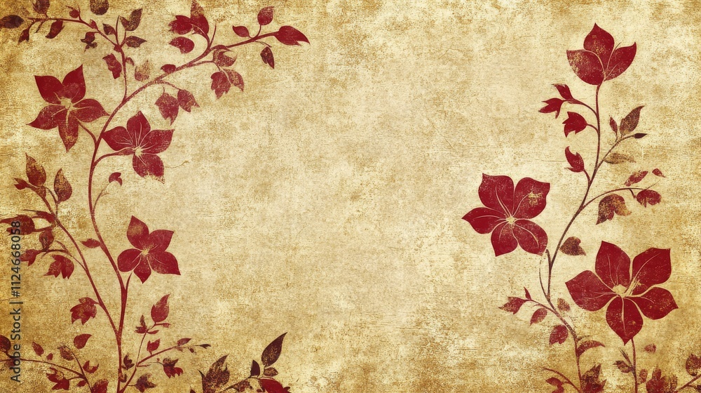 A textured background featuring elegant red floral designs on a warm, vintage canvas, creating a classic and artistic ambiance. A textured background featuring elegant red floral designs on a warm, vintage canvas, creating a classic and artistic ambiance.