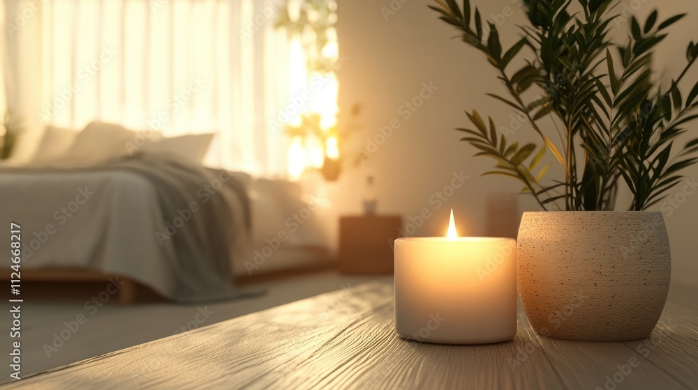 A scented candle in a modern bedroom. generative A scented candle in a modern bedroom. generative