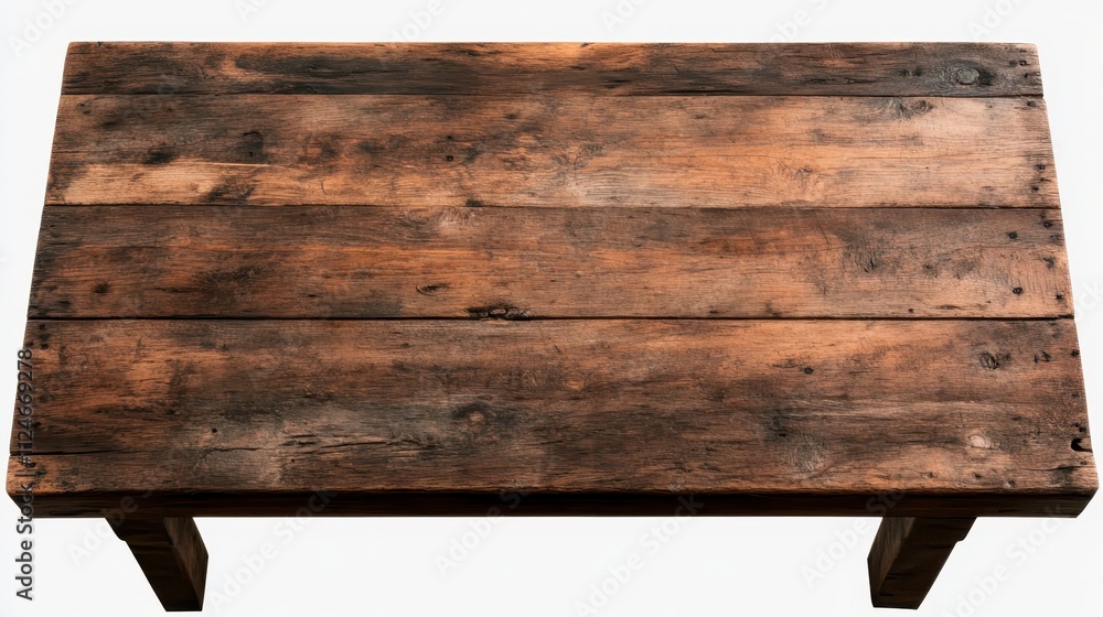 Top view of a rustic wooden table, highlighting the rich textures and wood plank details that combine style and simplicity for a natural, farmhouse aesthetic. Top view of a rustic wooden table, highlighting the rich textures and wood plank details that combine style and simplicity for a natural, farmhouse aesthetic.