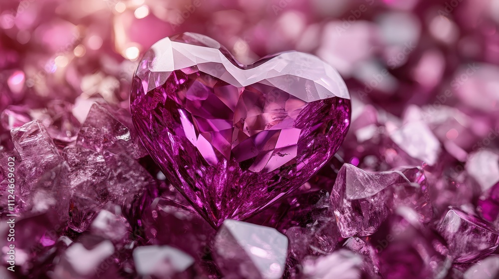 A stunning heart-shaped amethyst jewel glows amidst shiny stones, reflecting romantic charm, enduring beauty, and captivating craftsmanship. A stunning heart-shaped amethyst jewel glows amidst shiny stones, reflecting romantic charm, enduring beauty, and captivating craftsmanship.