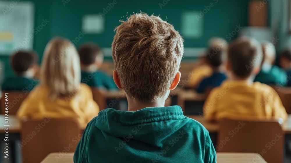 A student with light brown hair is positioned in a classroom filled with attentive classmates, highlighting a focused and engaging academic setting. A student with light brown hair is positioned in a classroom filled with attentive classmates, highlighting a focused and engaging academic setting.