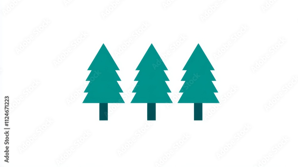 Obraz premium Three Teal Pine Trees Simple Nature Icon Forest Symbol