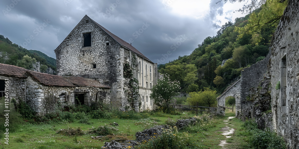 old abandoned winery or monastery or old standing place. old abandoned winery or monastery or old standing place.