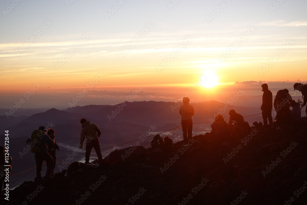 Mt.Fuji, Hiking sunrise lighting people Mt.Fuji, Hiking sunrise lighting people