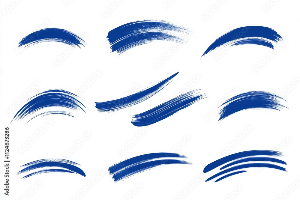 A set of blue brush strokes on a white background A set of blue brush strokes on a white background