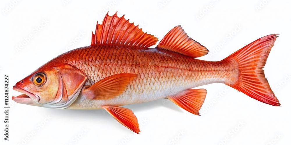 Aerial View of Freshly Caught Raw Redfish Isolated on a White Background, Perfect for Culinary and Seafood Marketing Imagery Aerial View of Freshly Caught Raw Redfish Isolated on a White Background, Perfect for Culinary and Seafood Marketing Imagery