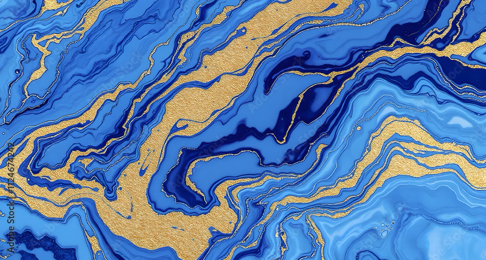 Abstract background with marble effect, smooth ink lines, blue color with golden texture. Abstract background with marble effect, smooth ink lines, blue color with golden texture.
