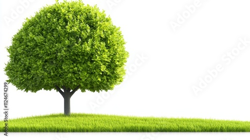 Lush Green Tree on Grassy Hill  Isolated on White photo