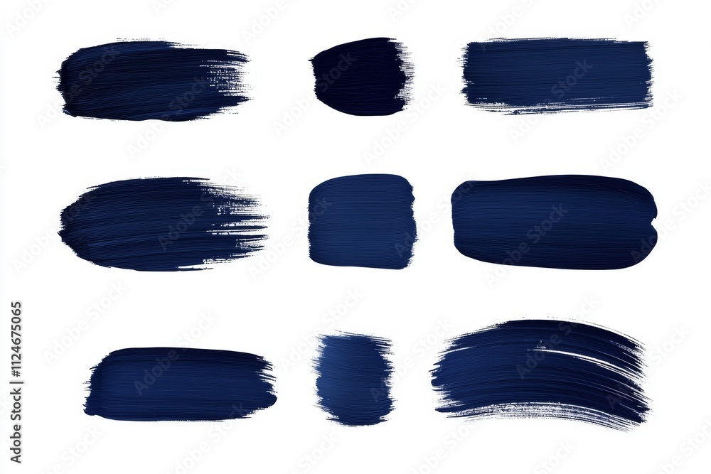 A set of blue brush strokes, each with a different shape and size A set of blue brush strokes, each with a different shape and size