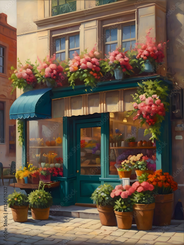 Fototapeta premium Flower Shop Oil Painting Illustration Art