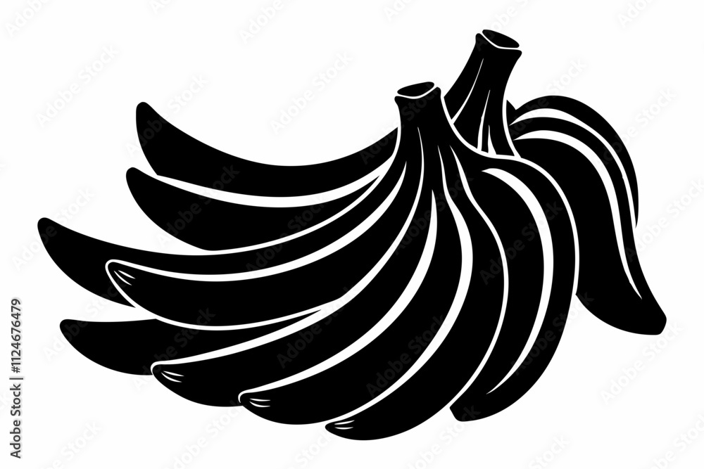Black Silhouette of a Bunch of Bananas Isolated on White Background - Minimalist Fruit Design Black Silhouette of a Bunch of Bananas Isolated on White Background - Minimalist Fruit Design