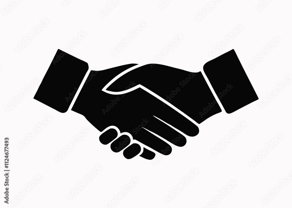 Black Silhouette of a Handshake Between Two People - Minimalist Agreement Symbol Black Silhouette of a Handshake Between Two People - Minimalist Agreement Symbol