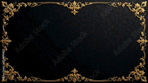 A matte black background with delicate gold filigree patterns. The intricate gold designs add a touch of vintage elegance to the sophisticated black surface.- Generative Ai 