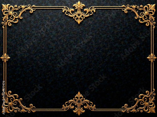 A matte black background with delicate gold filigree patterns. The intricate gold designs add a touch of vintage elegance to the sophisticated black surface.- Generative Ai 