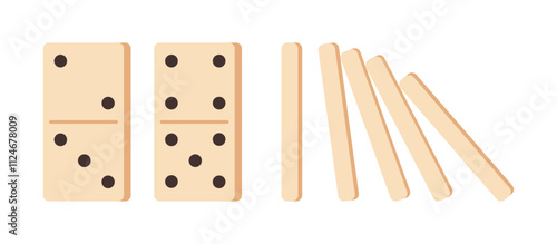 Domino board game playing. Vector isolated falling tiles with dots. Casino or home leisure activity and entertainment for family. Chain reaction effect, rectangle bones gambling pieces design