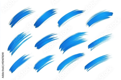 A set of blue brush strokes on a white background