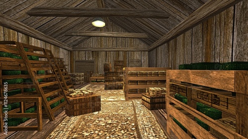 Wallpaper Mural Rustic Wooden Barn Interior with Shelves and Crates Torontodigital.ca