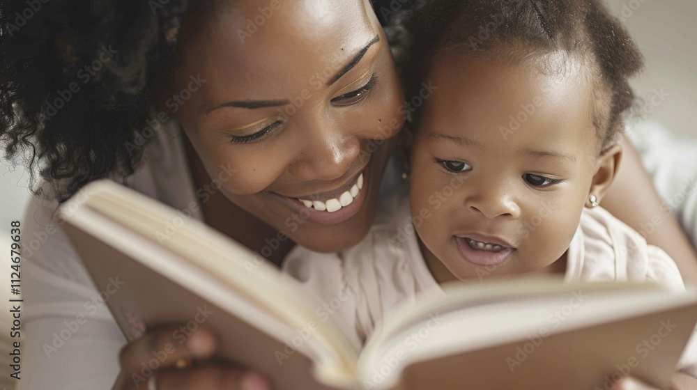 A woman and a child are engaged in a reading activity with the woman holding an open book and the child sitting on her lap. A woman and a child are engaged in a reading activity with the woman holding an open book and the child sitting on her lap.