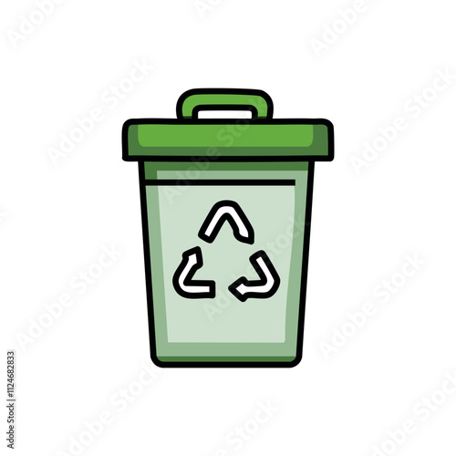 Green color recycle bin icon over white background, fill style, vector illustration