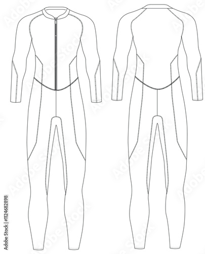 technical drawing of a men's wetsuit with a front zipper closure, Vector illustration design
