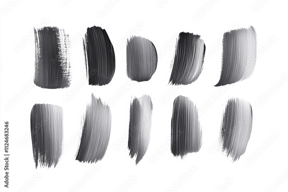A series of brush strokes in various shades of gray and black A series of brush strokes in various shades of gray and black