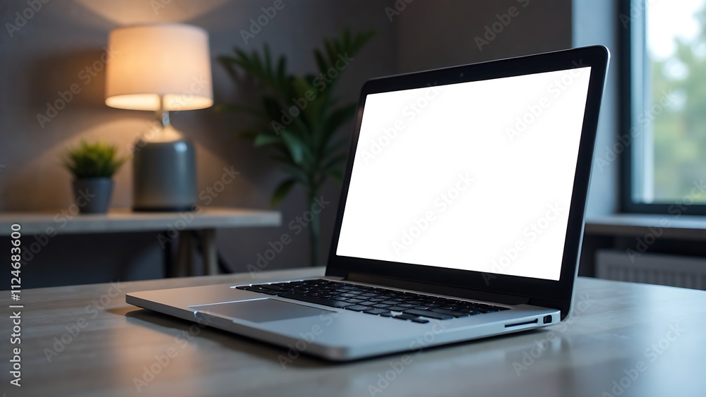 Generative AI : Workspace with mockup blank screen laptop computer. 2025 Generative AI : Workspace with mockup blank screen laptop computer. 2025
