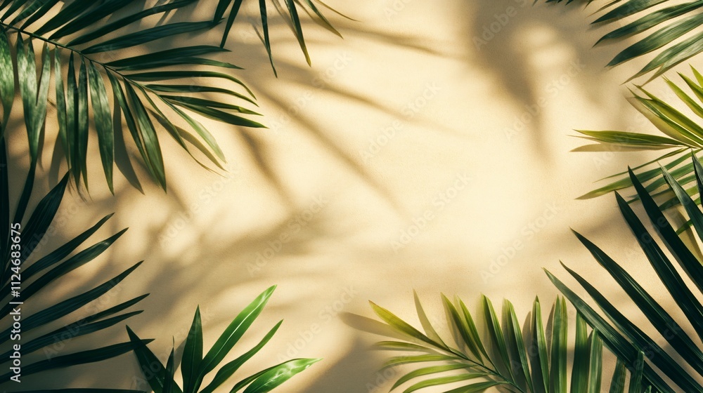 Palm Leaves Frame Beige Background Shadows Palm Leaves Frame Beige Background Shadows