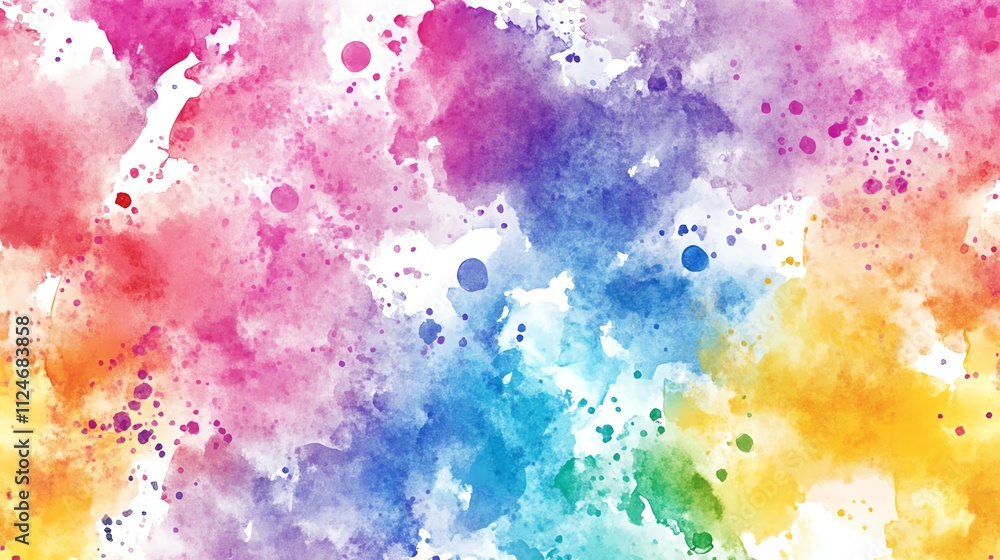 An abstract watercolor background with blue, yellow, pink, and white.