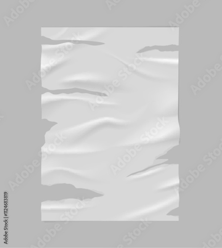 Vector illustration of paper torn and crumpled white blank sheet on gray background.